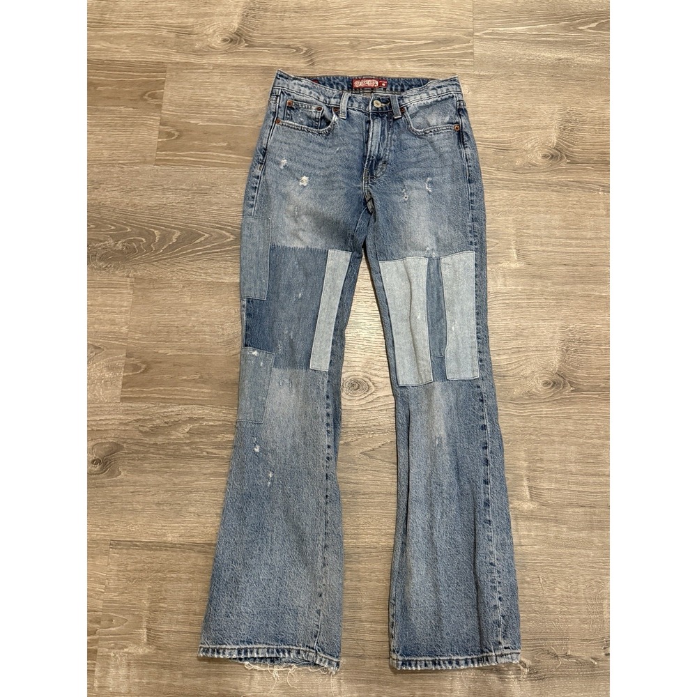 Lucky Brand Legend Jeans Boyfriend Midrise Flare Patchwork Denim Size 00 24